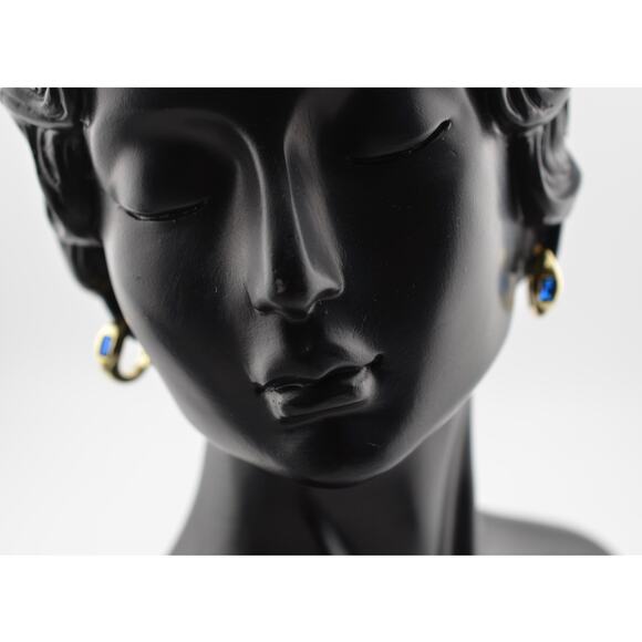 Rachel Reinhardt Gold Huggie Earrings with Sapphire Baguette - Picture 2 of 3